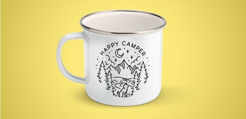 enamel happy camper mug black craft etsy