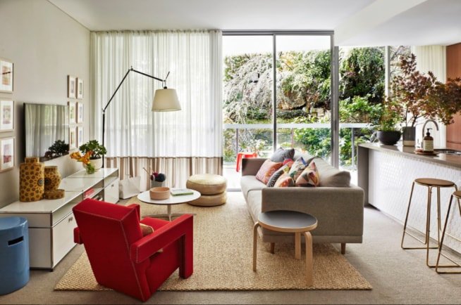 Small-Apartment-Red-Armchair-Standing-Lamp